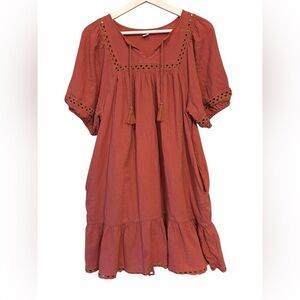 Elegant Terracotta Women's Casual Dress with Boho Accents